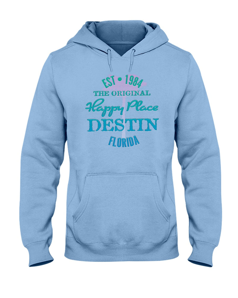 Unisex Original Happy Place Destin Beach Hoodie Est 1984 Pink Palm Tree White Vintage Style Light Blue