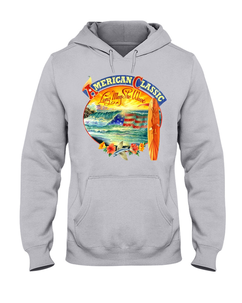 American Classic Longboard Patriotic Ocean Surfing Hoodie surfing surfer surf shop ron jon