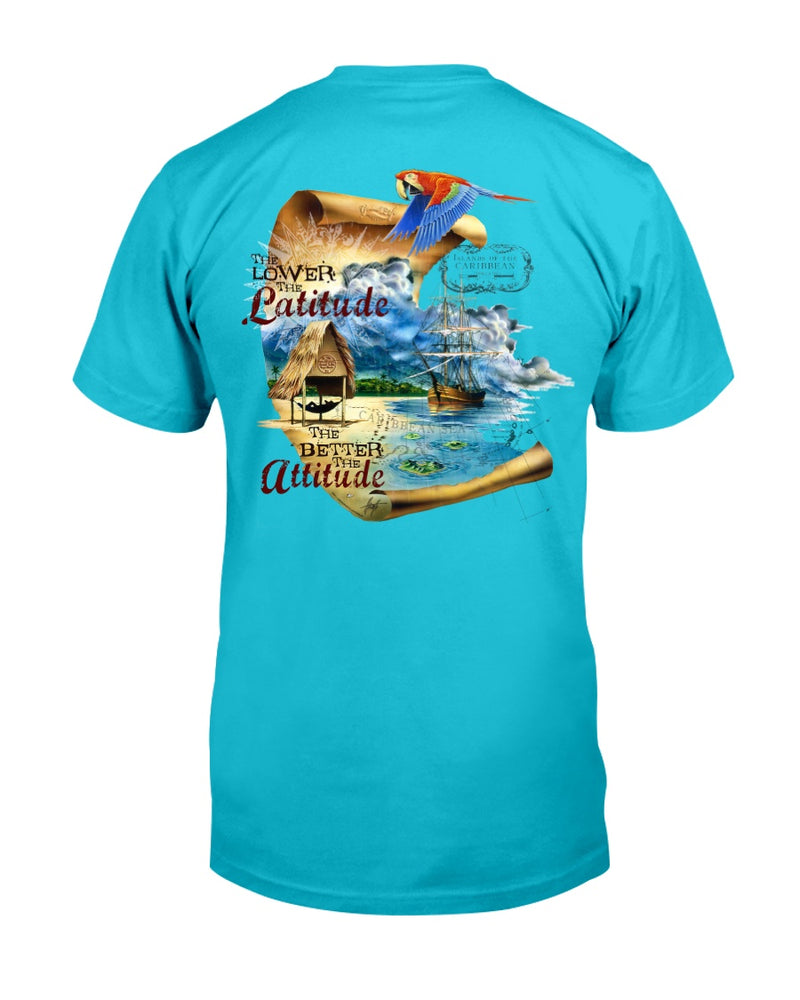 Premium RingSpun Cotton Lower the Latitude Better the Attitude Beach T-Shirt Lagoon Blue