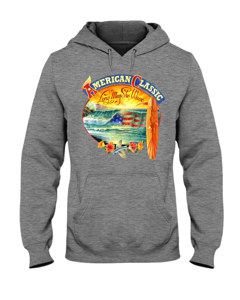 American Classic Longboard Patriotic Ocean Surfing Hoodie surfing surfer surf shop ron jon