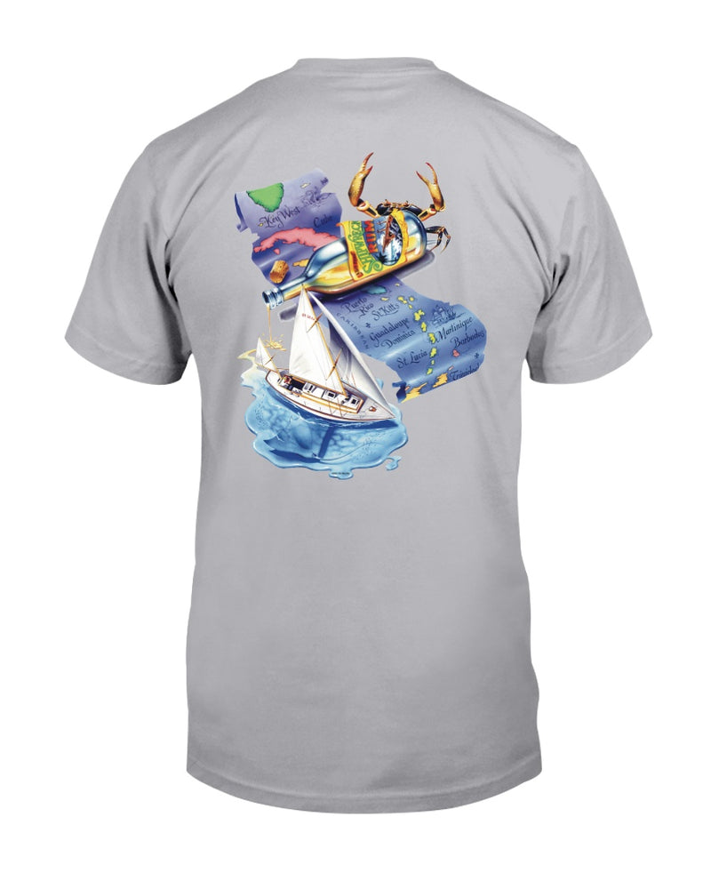 Shipwreck Rum Caribbean Map Sailing Pirate Ship Compass Logo T-Shirt Sport Grey
