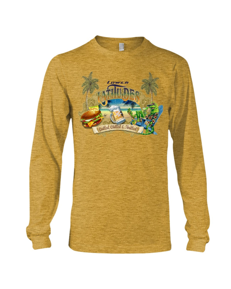 Mens Lightweight Premium RingSpun Cotton Lower Latitudes Grill & Chill T-Shirt Cheeseburger in paradise Jimmy Buffett Palm Trees T-shirt tees summer parrothead concert tee