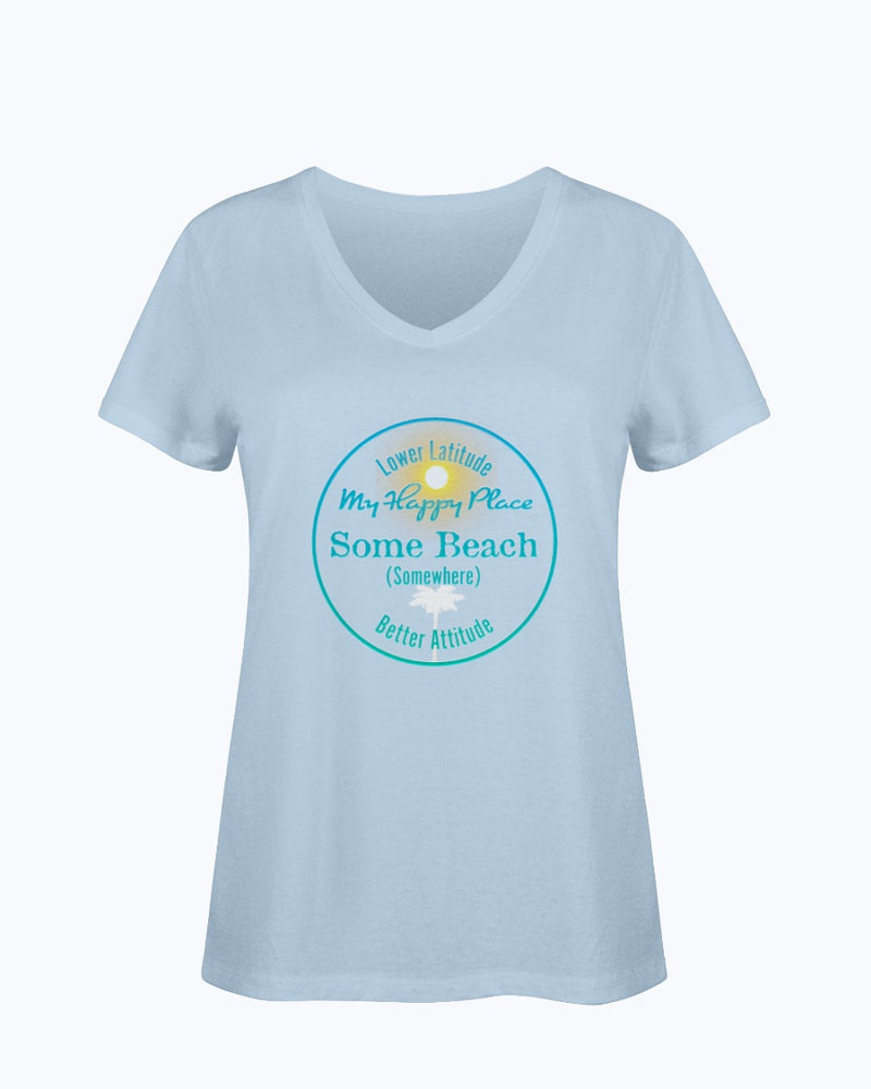 Women's SoftSpun Cotton V-Neck Tshirt Some Beach Somewhere Happy Place Baby Blue