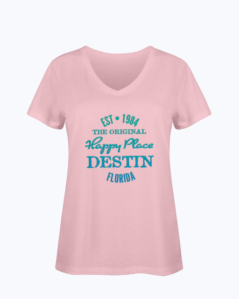 Ladies SoftSpun Cotton V-Neck T-Shirt Destin Florida Beach Est 1984 Pink
