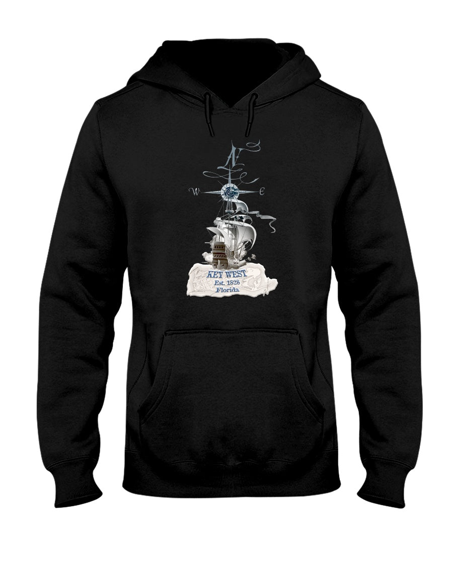 Original Key West Florida Est 1828 Vintage Map Pirate Ship Hoodie black