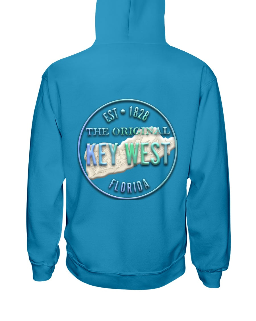 Original Key West Florida Vintage Map Est 1828 Fleece Hoodie Cali Blue