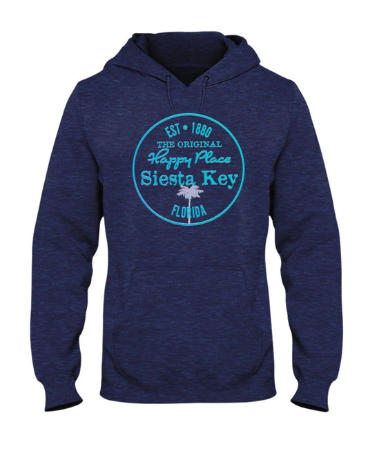 Unisex Siesta Key Est 1880 Beach is My Happy Place Fleece Hoodie Heather Navy Blue