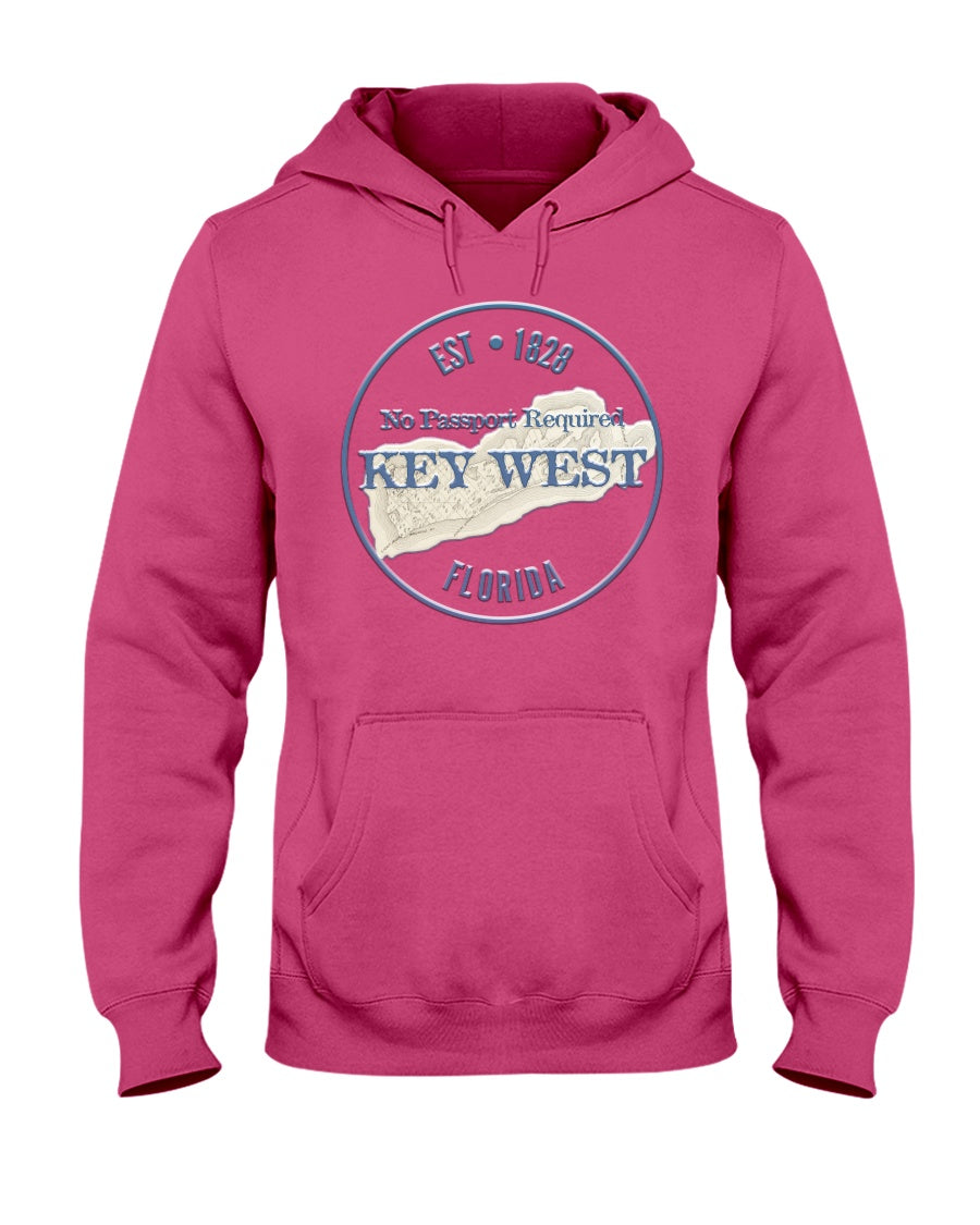 Original Key West Florida Vintage Map Est 1828 Fleece Hoodie No Passport Required hot pink