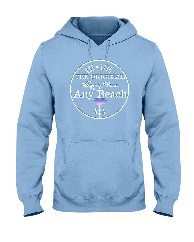 Original USA Any Beach is my happy place fleece hoodie light blue