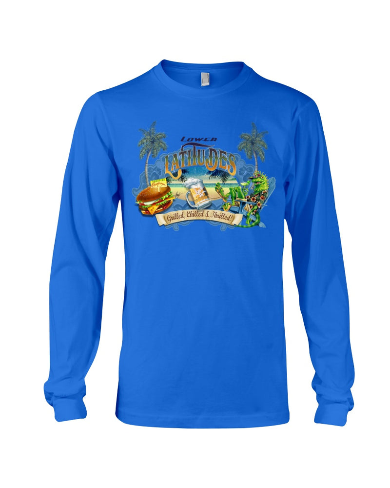 Mens Lightweight Premium RingSpun Cotton Lower Latitudes Grill & Chill T-Shirt Cheeseburger in paradise Jimmy Buffett Palm Trees T-shirt tees summer parrothead concert tee