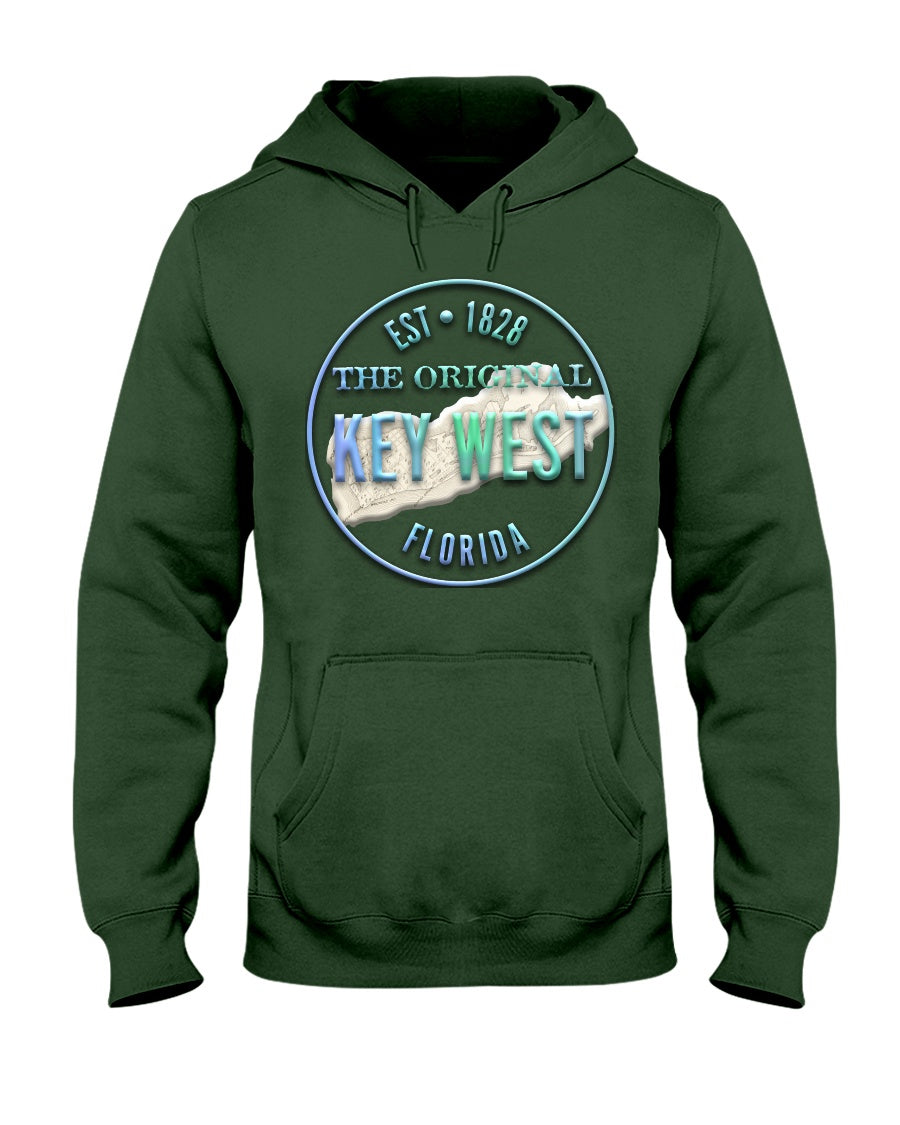 Original Key West Florida Est 1828 Map 3D Embossed Look Hoodie Hunter Green