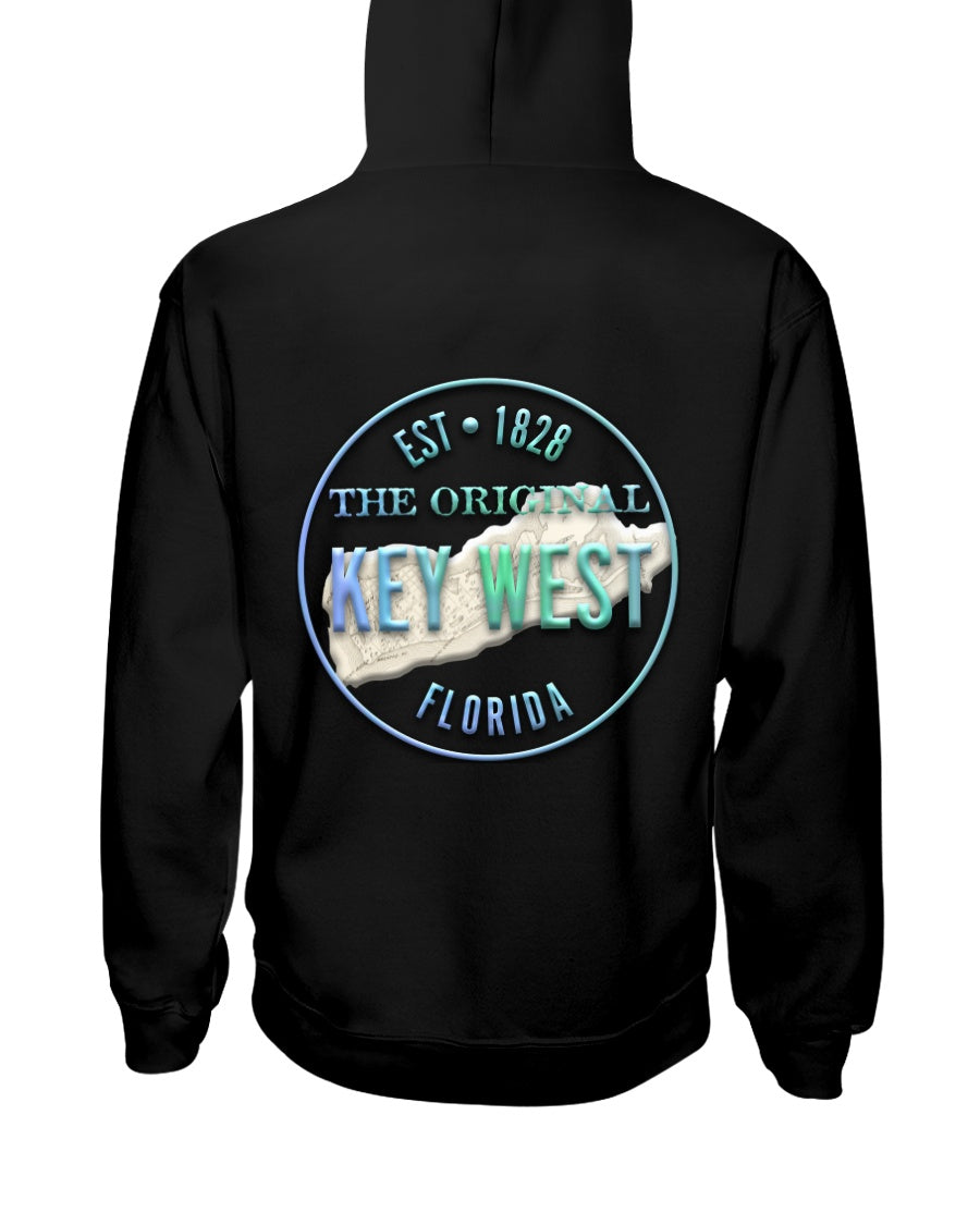 Original Key West Florida Vintage Map Est 1828 Fleece Hoodie Black