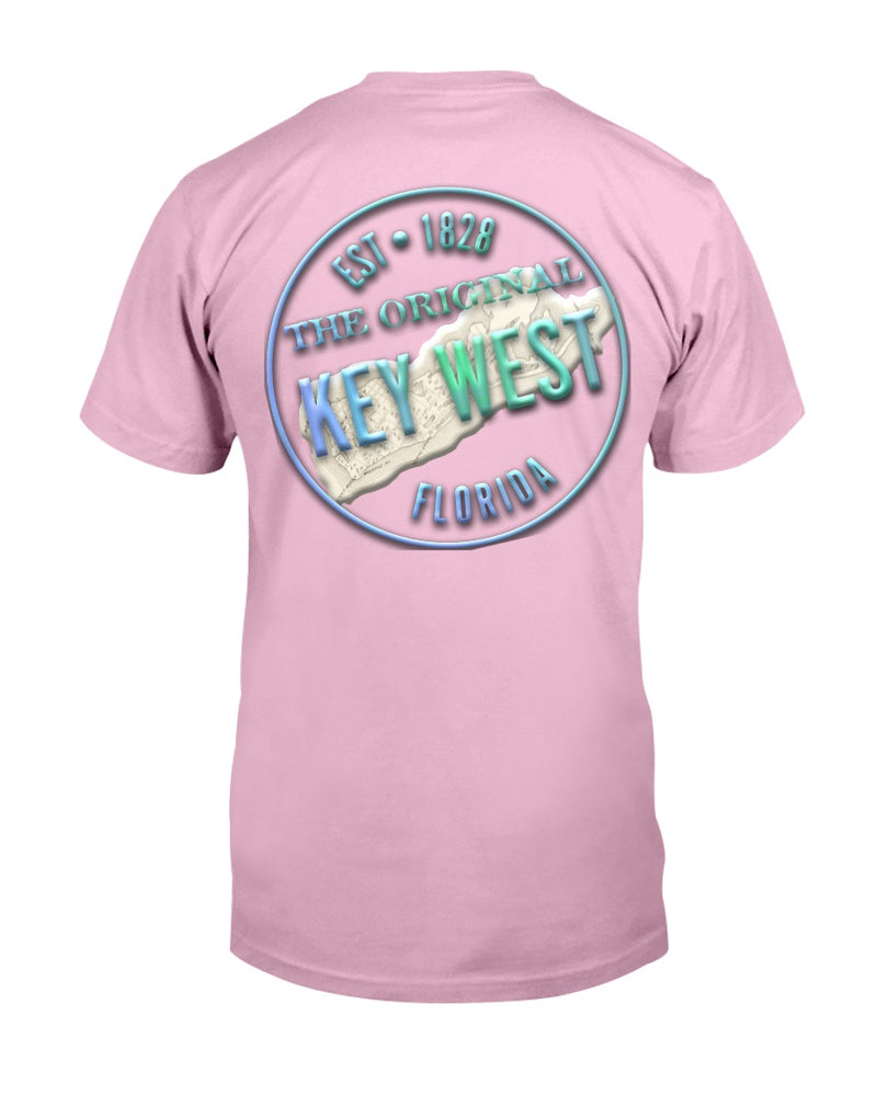 Crooked Key West Premium Ringspun T-Shirt Back Print Vintage 1828 Map Pink