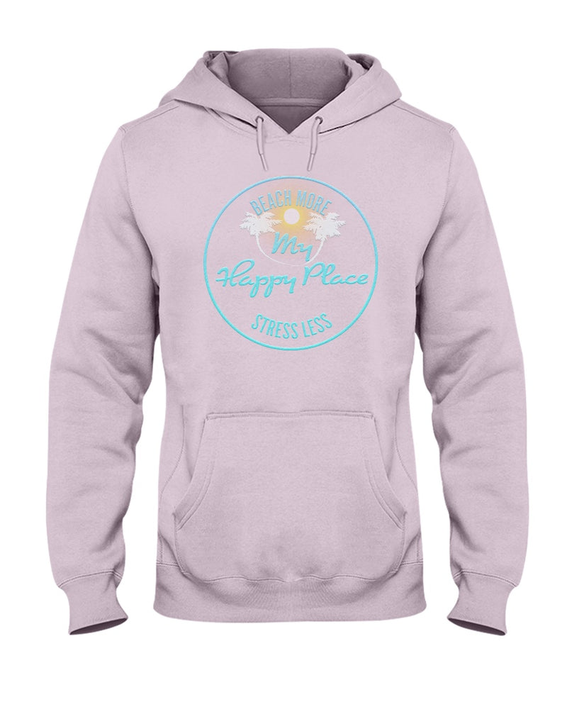 Unisex Beach More Stress Less My Happy Place Fleece Hoodie Light Pink