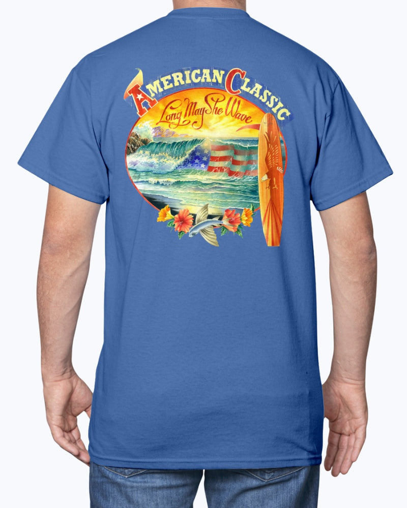 Patriotic American Classic Flag Ocean Surfing T-shirt