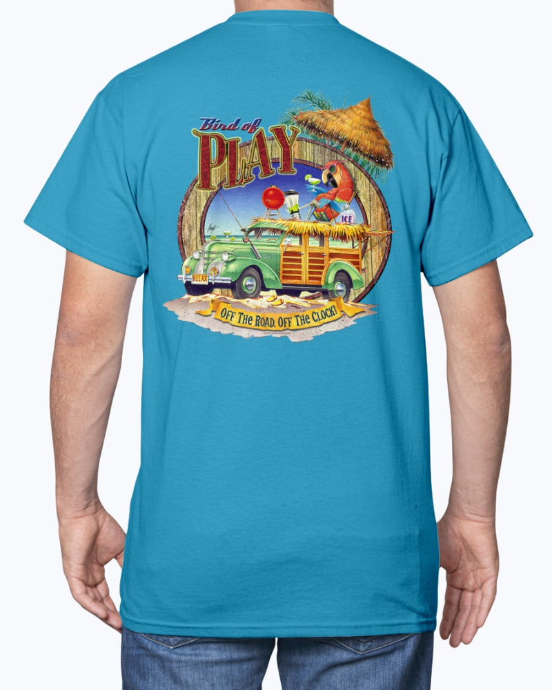 Bird of Play Beach Cruiser Woody Parrot Vacation 6 oz Cotton T-shirt