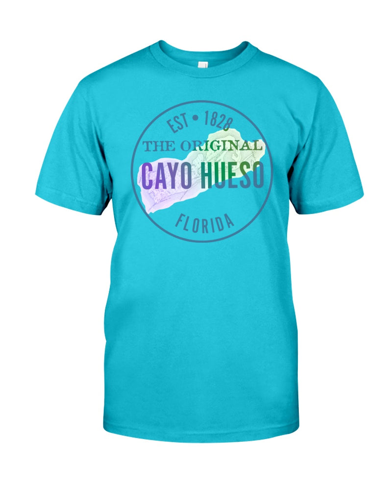 Premium Ringspun Cayo Hueso Vintage Map 1828 Key West Tee Shirt Men's Beach T-Shirt  Lagoon Blue