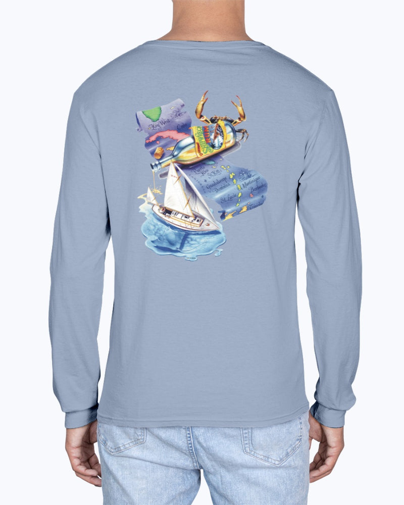 Long Sleeve Shipwreck Rum Caribbean Map Premium Soft Washed T-Shirt