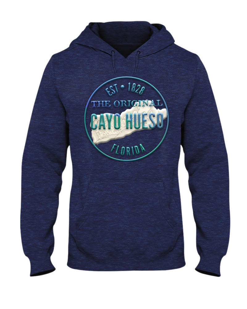 Original Cayo Hueso Key West Florida Est 1828 Map 3D Embossed Look Hoodie Navy Heather