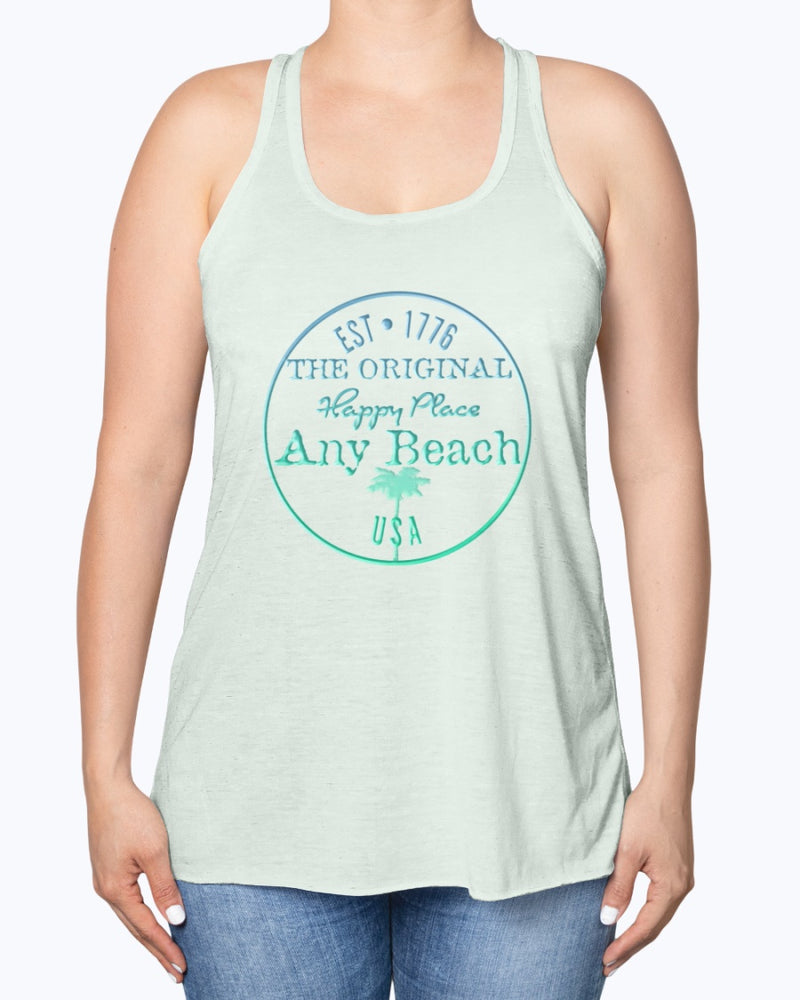 Womens Any Beach Is My Happy Place Flowy Racerback Palm Tree Tank Top Mint Green