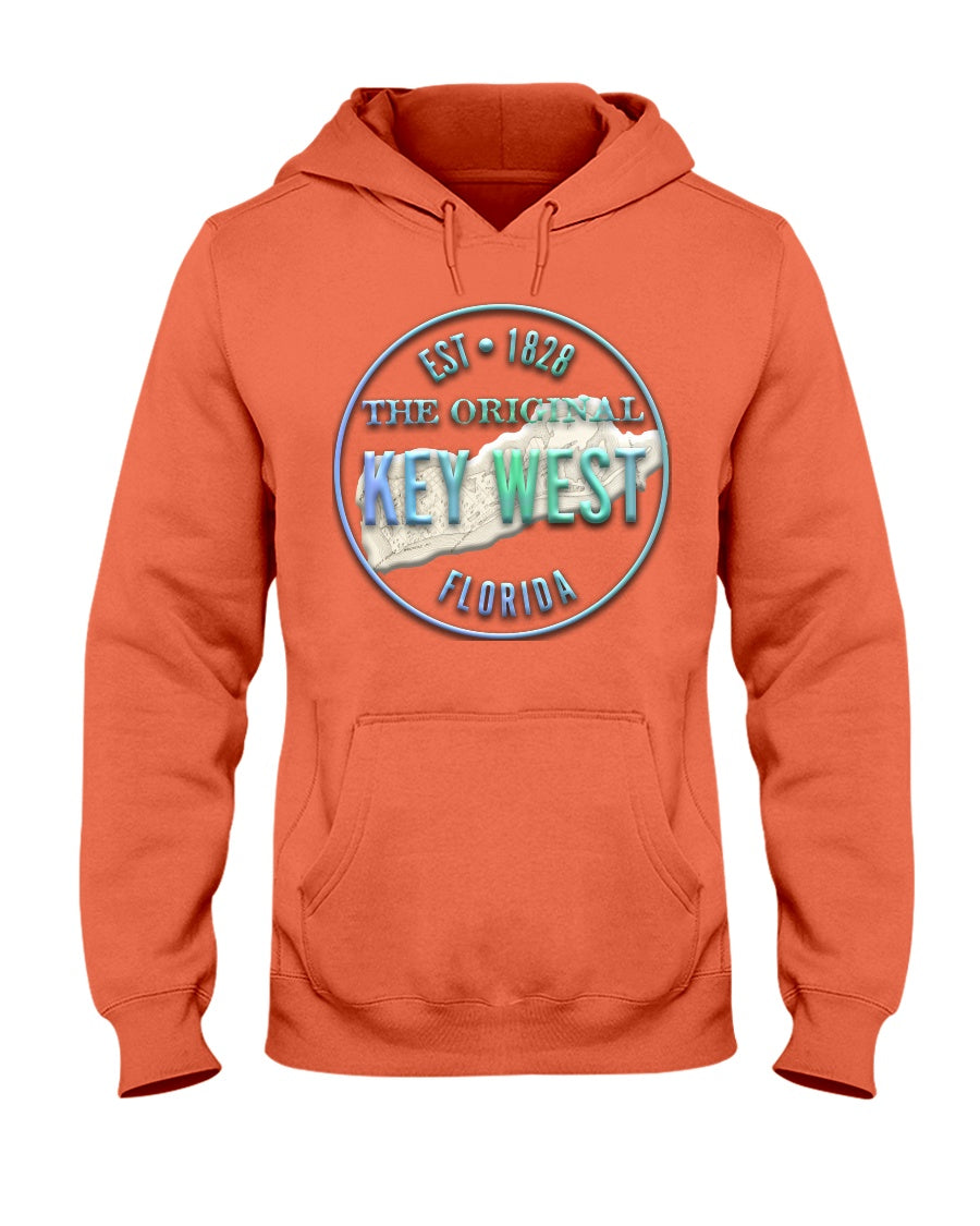 Original Key West Florida Est 1828 Map 3D Embossed Look Hoodie coral