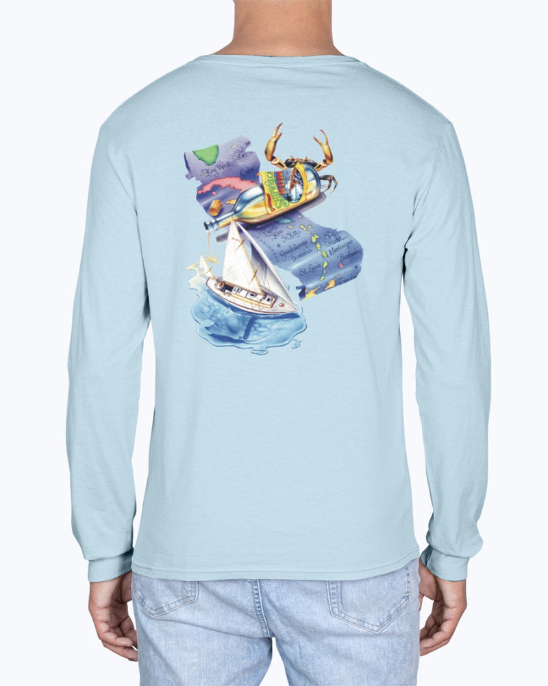 Long Sleeve Shipwreck Rum Caribbean Map Premium Soft Washed T-Shirt