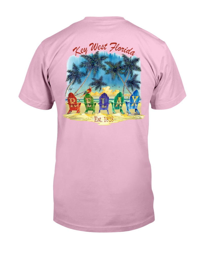 Premium Ringspun Original Key West Florida T-Shirt Est 1828 Relax Beach Chairs Pink