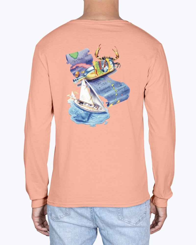 Long Sleeve Shipwreck Rum Caribbean Map Premium Soft Washed T-Shirt