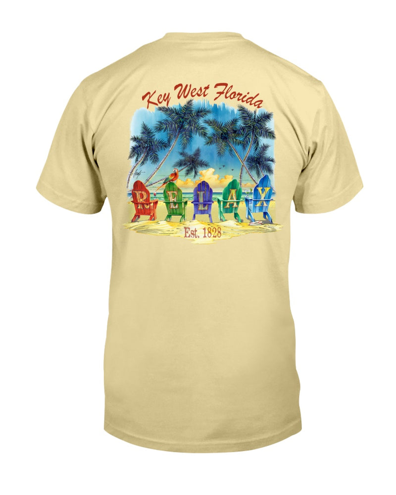 Premium Ringspun Original Key West Florida T-Shirt Est 1828 Relax Beach Chairs Mint