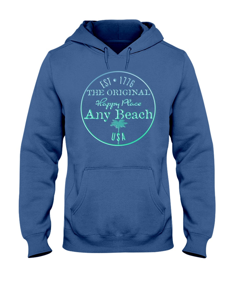 Original USA Any Beach is my happy place fleece hoodie royal blue