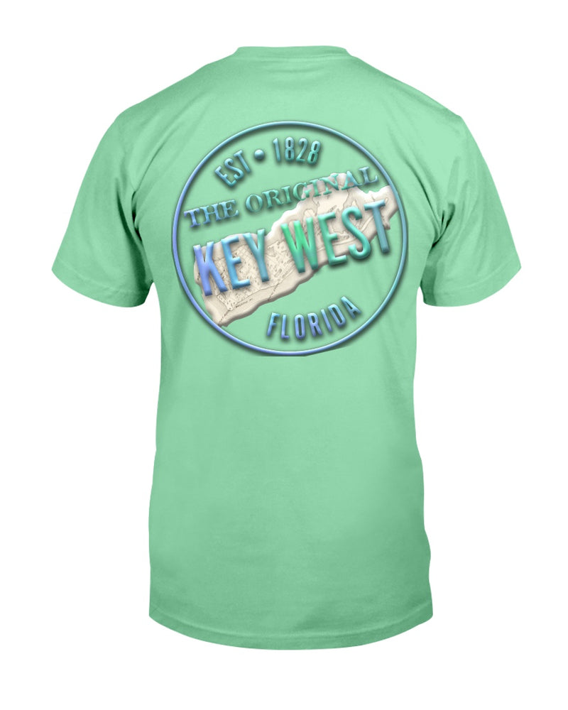 Crooked Key West Premium Ringspun T-Shirt Back Print Vintage 1828 Map Mint Green