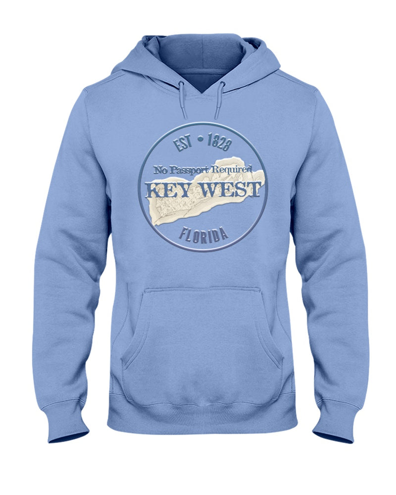 Original Key West Florida Vintage Map Est 1828 Fleece Hoodie No Passport Required light blue