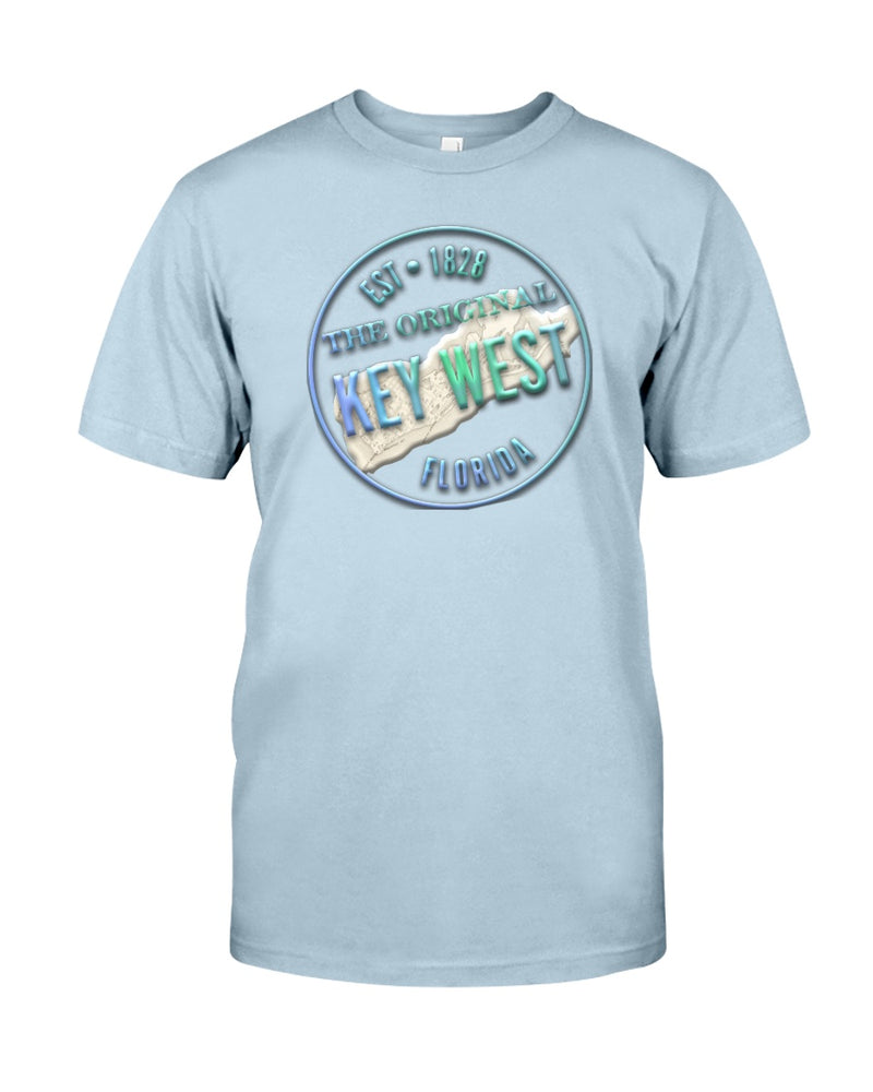 Premium Ringspun Key West Vintage 1828 Map Tee Shirt T-shirt Chambray Light Blue