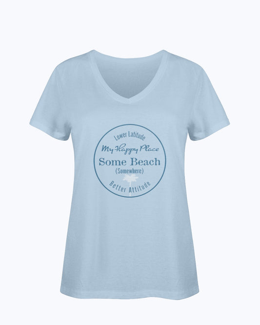 Women's Bella Good Life Some Beach is my Happy Place Vneck T-shirt Baby Blue