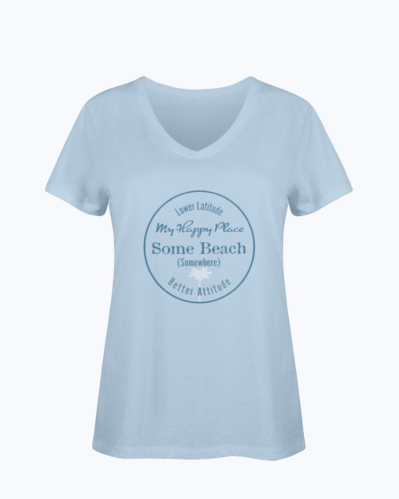 Women's Bella Good Life Some Beach is my Happy Place Vneck T-shirt Baby Blue