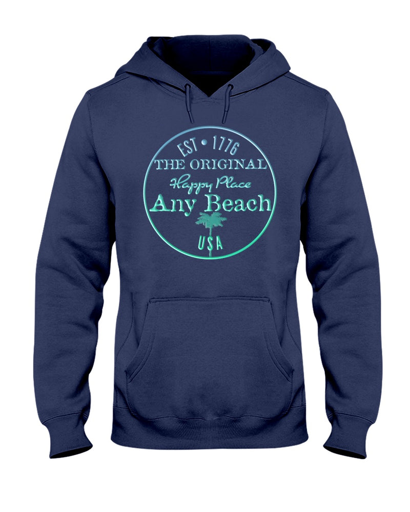 Original USA Any Beach is my happy place fleece hoodie navy blue