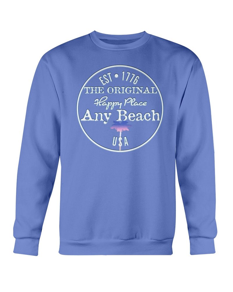 Original Any Beach is my happy place fleece sweatshirt Flo Blue