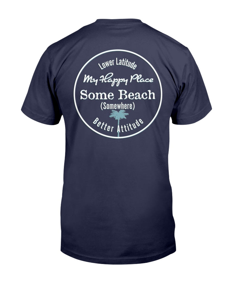 Men's Some Beach Somewhere Latitude Attitude Cotton T-Shirt w/Chest Logo Navy Blue