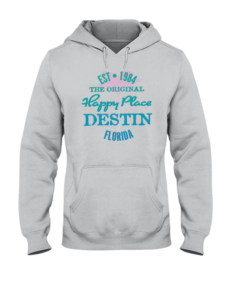 Unisex Original Happy Place Destin Beach Hoodie Est 1984 Pink Palm Tree White Vintage Style Sand