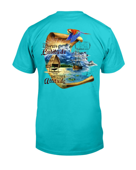 Lower the latitude better the attitude beach t-shirt