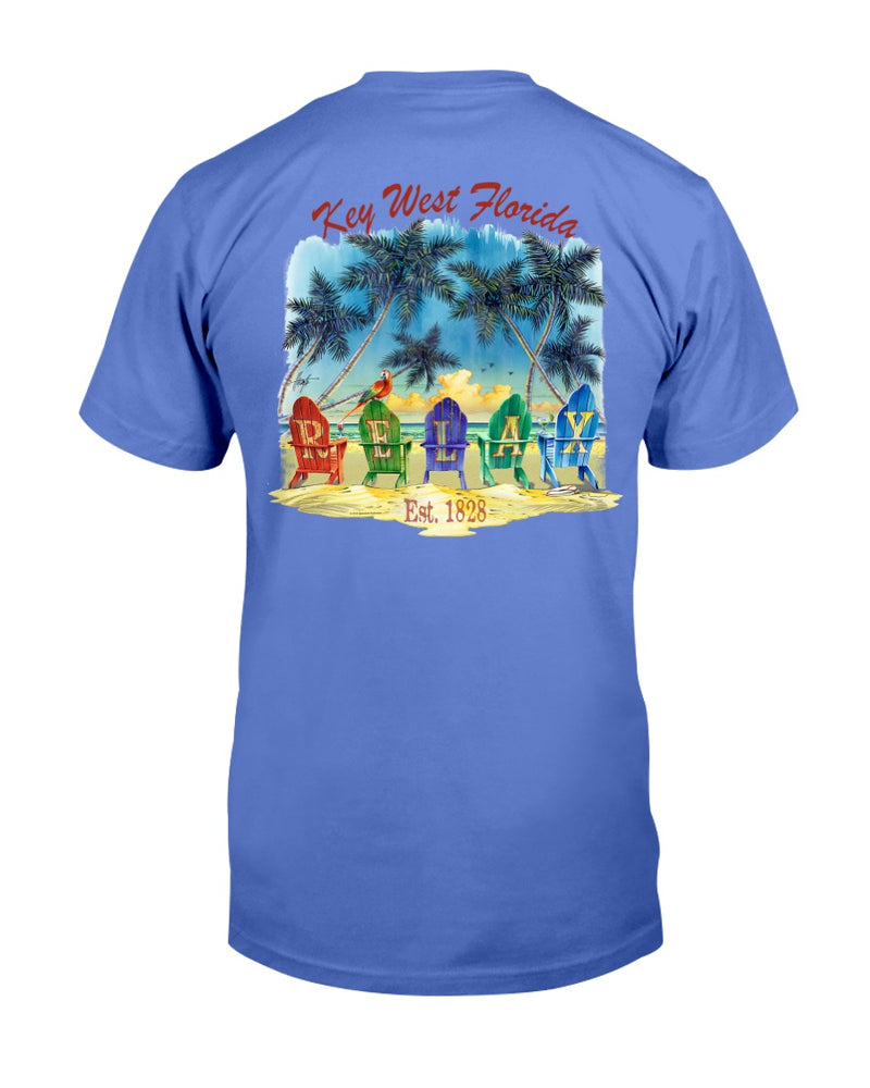 12f7d5ef6cb4db469799752abce39af0120ac50Premium Ringspun Original Key West Florida T-Shirt Est 1828 Relax Beach Chairs Mint Flo Blue
