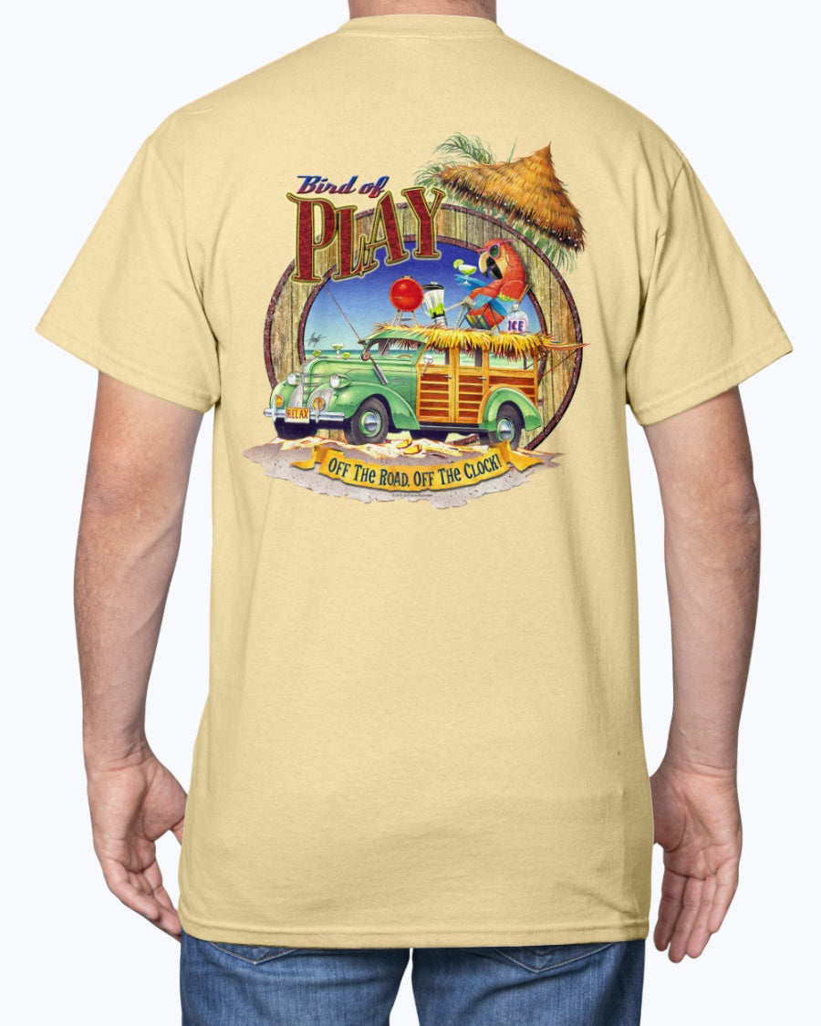 Bird of Play Beach Cruiser Woody Parrot Vacation oz Cotton T-shirt