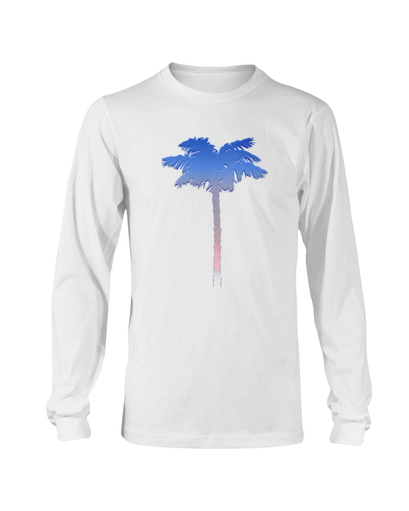 Men's Patriotic Palm Tree Red White & Blue Long Sleeve Cotton Tee Shirt Beach Tshirt Jimmy Buffett Lone Palm July 4th