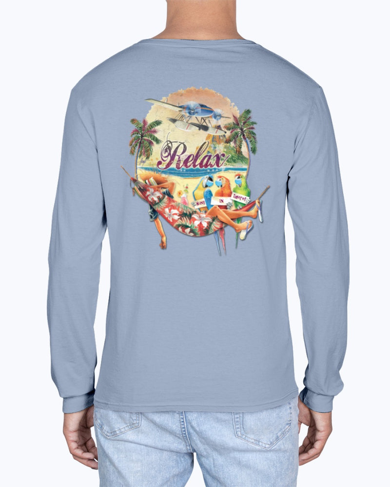 Social Distancing Relax Parrots Hang in There Soft Washed 6.1 oz Cotton T-shirt - Long Sleeve