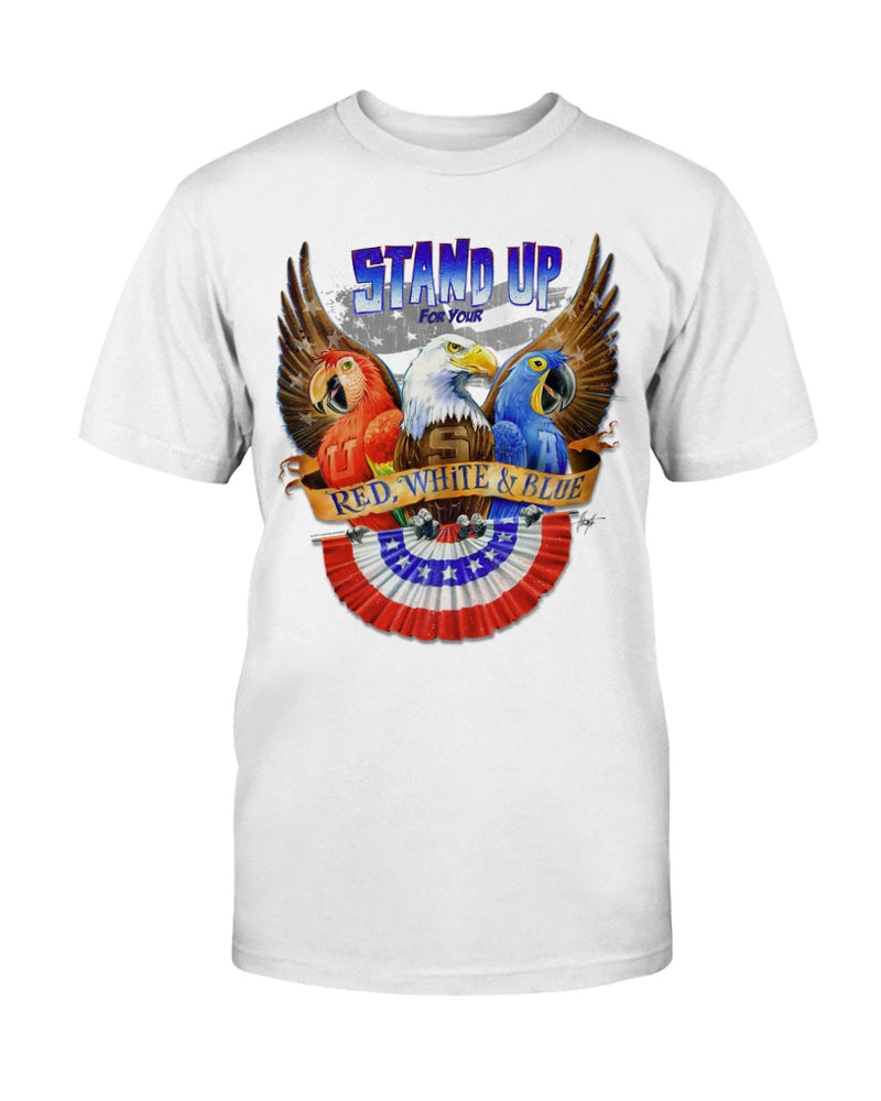 Men's Stand Up For Your Red White & Blue Parrots Patriotic Tee Shirt Jimmy Buffett Concert Tee Parrothead