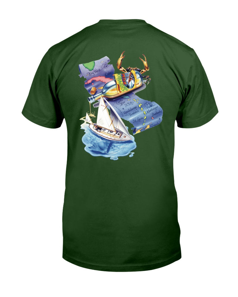 Shipwreck Rum Caribbean Map Sailing Pirate Ship Compass Logo T-Shirt Forest Green