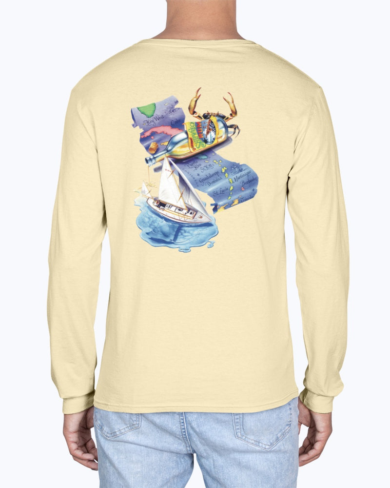 Long Sleeve Shipwreck Rum Caribbean Map Premium Soft Washed T-Shirt