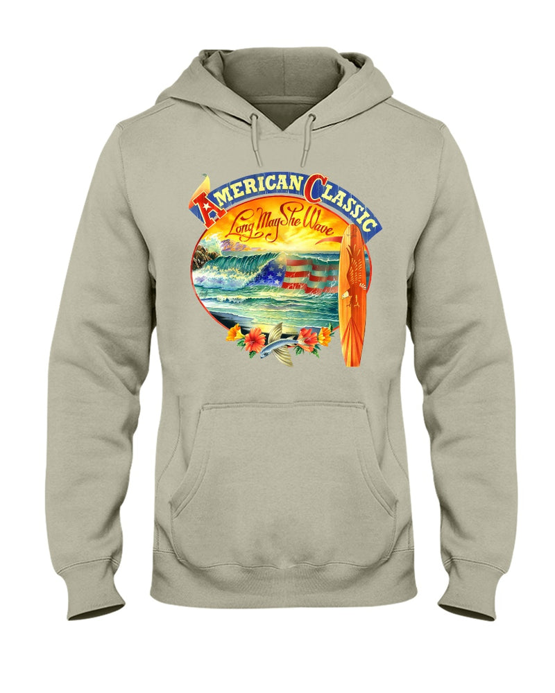 American Classic Longboard Patriotic Ocean Surfing Hoodie surfing surfer surf shop ron jon