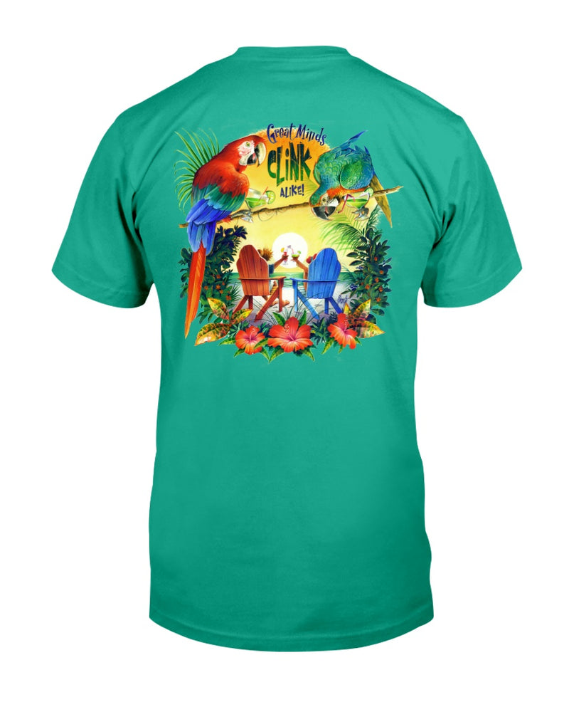 Premium Ringspun Great Minds Clink Alike Beach T-Shirt parrots light blue margarita green