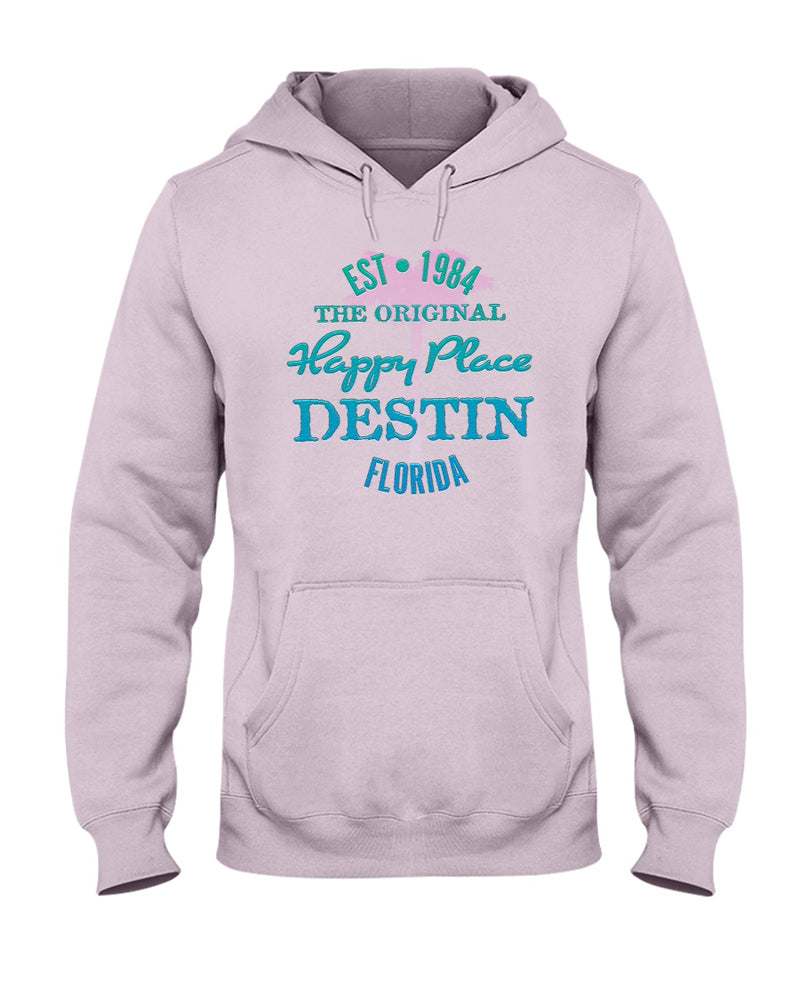 Unisex Original Happy Place Destin Beach Hoodie Est 1984 Pink Palm Tree White Vintage Style Pink